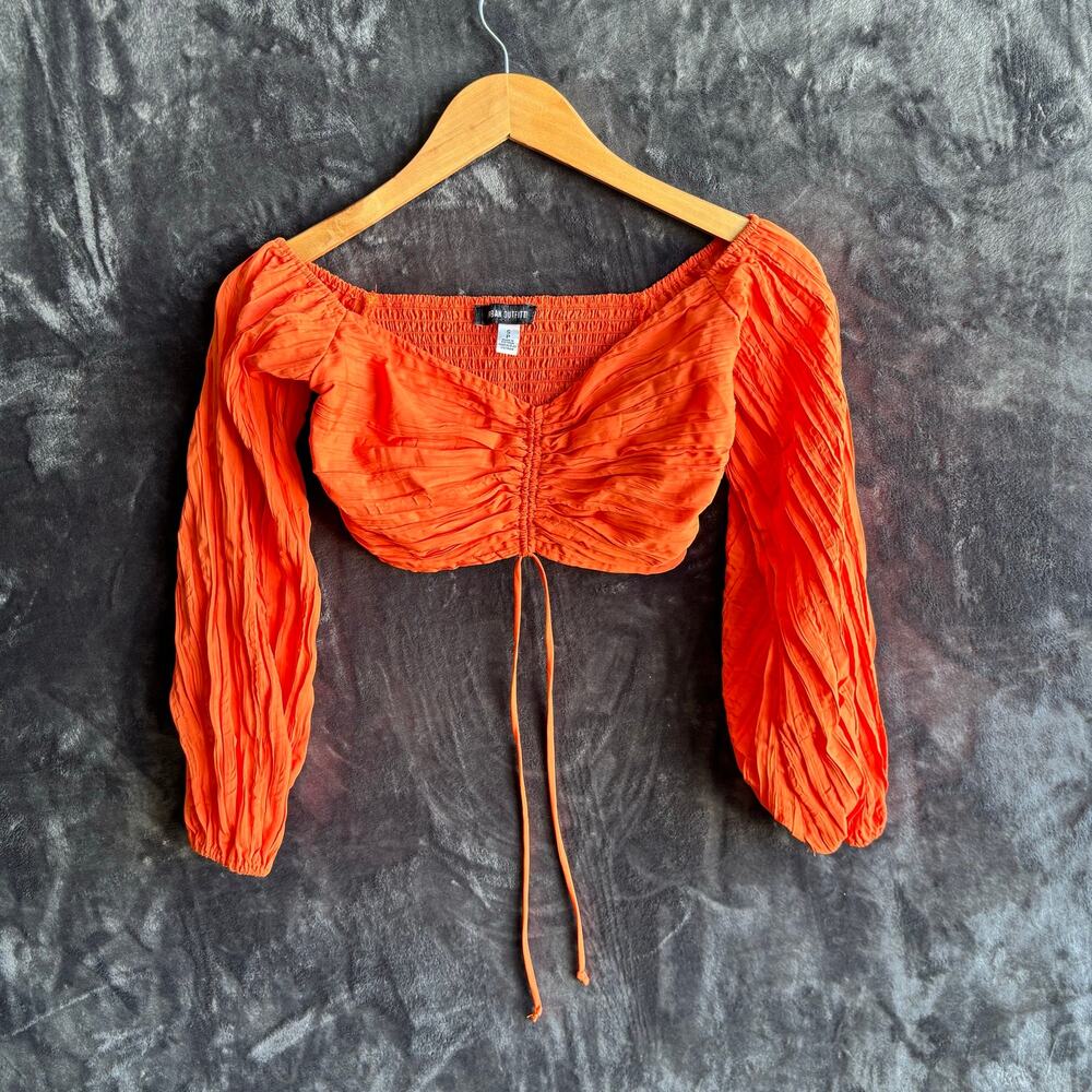 Urban Outfitters Papaya CropTop Size S Crinkle Rushed Tie Front